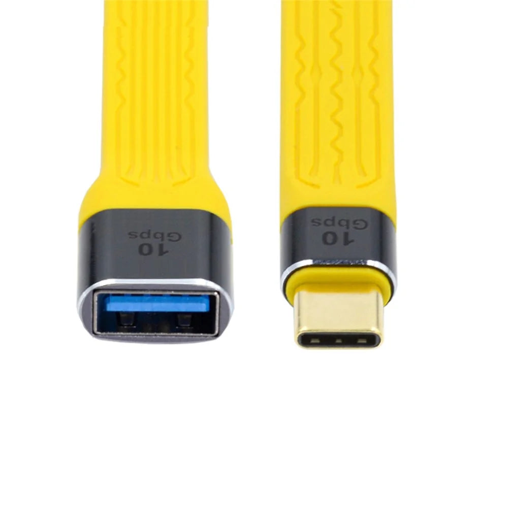13cm USB 3.1 Type-C Male Host to USB 3.0 Type A Female OTG Flat Slim FPC 10Gbps Data Cable for Laptop Phone - Yellow - 2