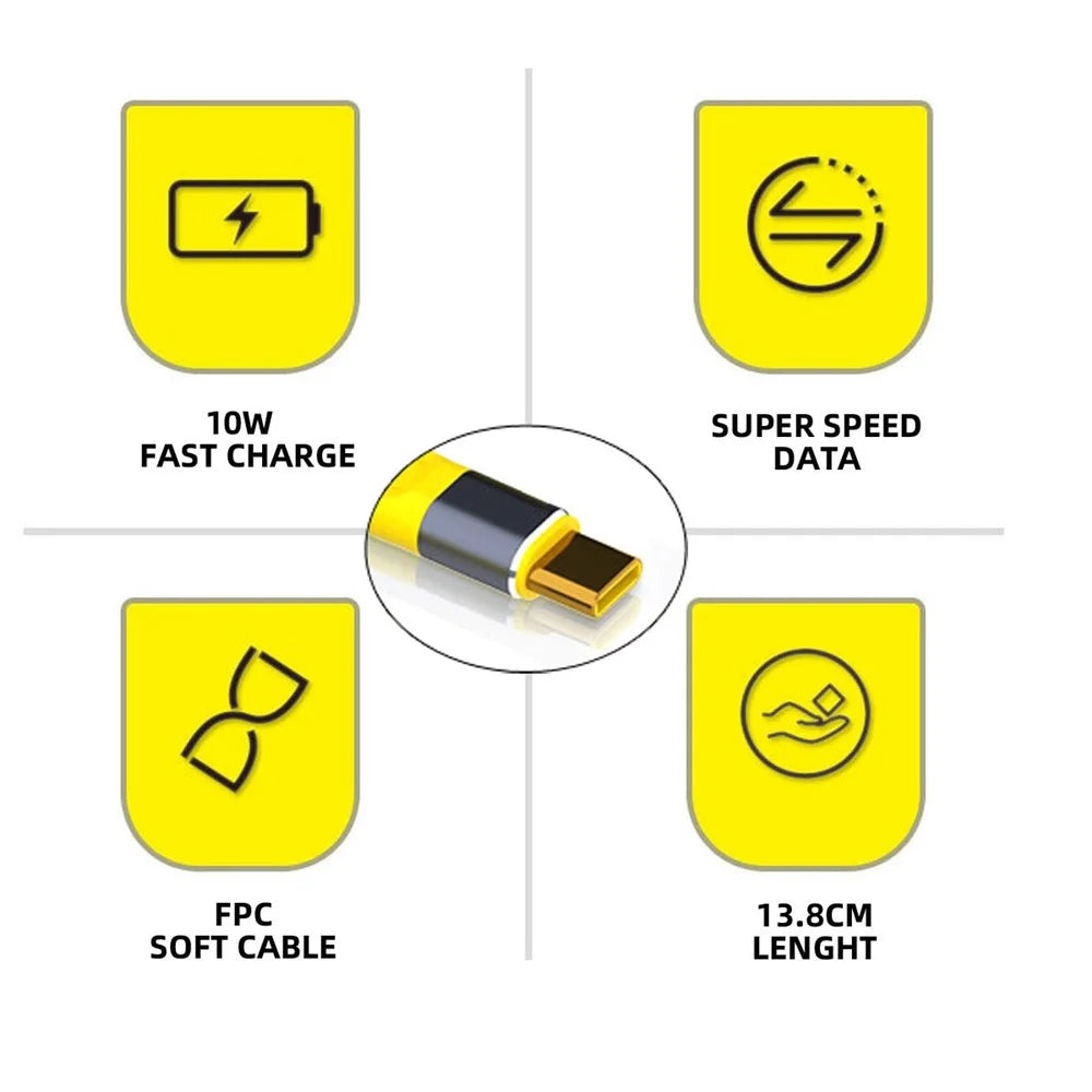 13cm USB 3.1 Type-C Male Host to USB 3.0 Type A Female OTG Flat Slim FPC 10Gbps Data Cable for Laptop Phone - Yellow - 4
