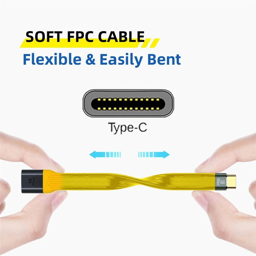 13cm USB 3.1 Type-C Male Host to USB 3.0 Type A Female OTG Flat Slim FPC 10Gbps Data Cable for Laptop Phone - Yellow - 5