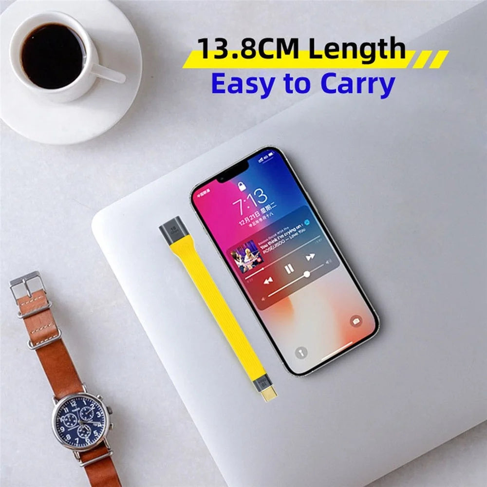 13cm USB 3.1 Type-C Male Host to USB 3.0 Type A Female OTG Flat Slim FPC 10Gbps Data Cable for Laptop Phone - Yellow - 6