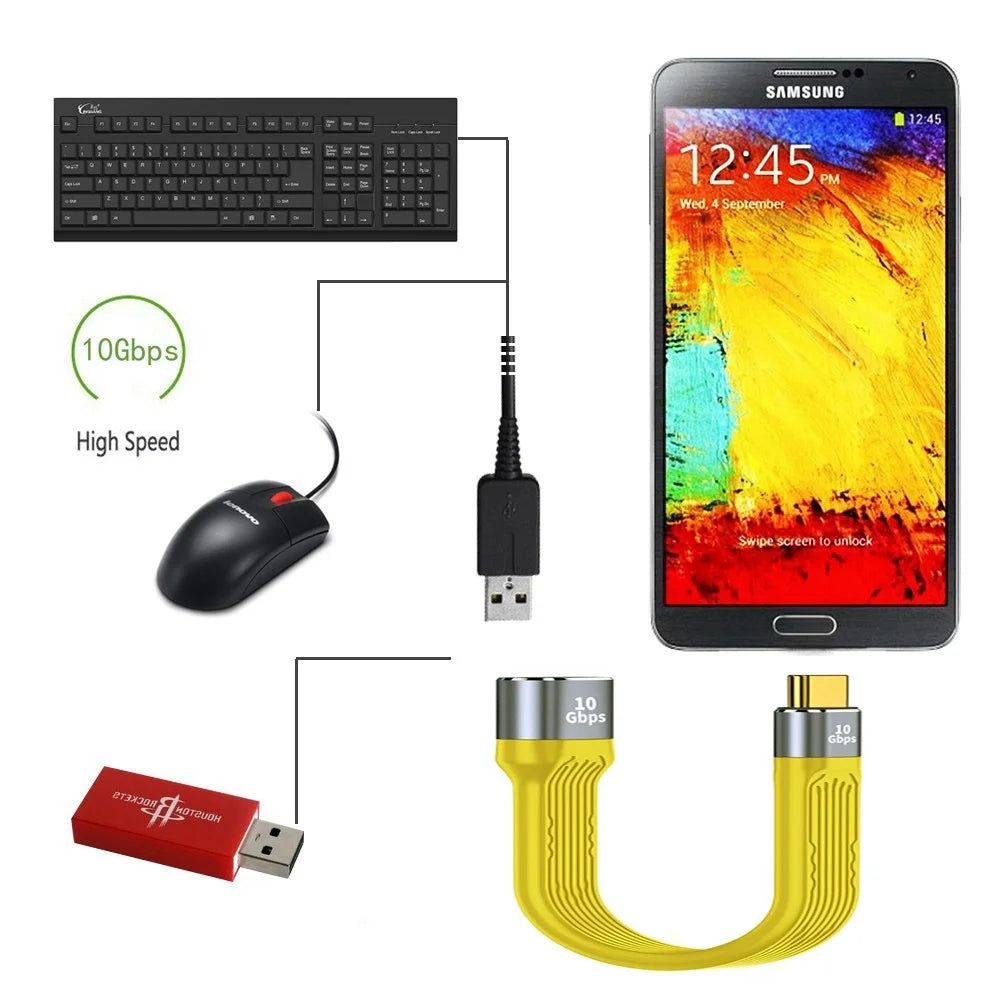 13cm USB 3.1 Type-C Male Host to USB 3.0 Type A Female OTG Flat Slim FPC 10Gbps Data Cable for Laptop Phone - Yellow - 7