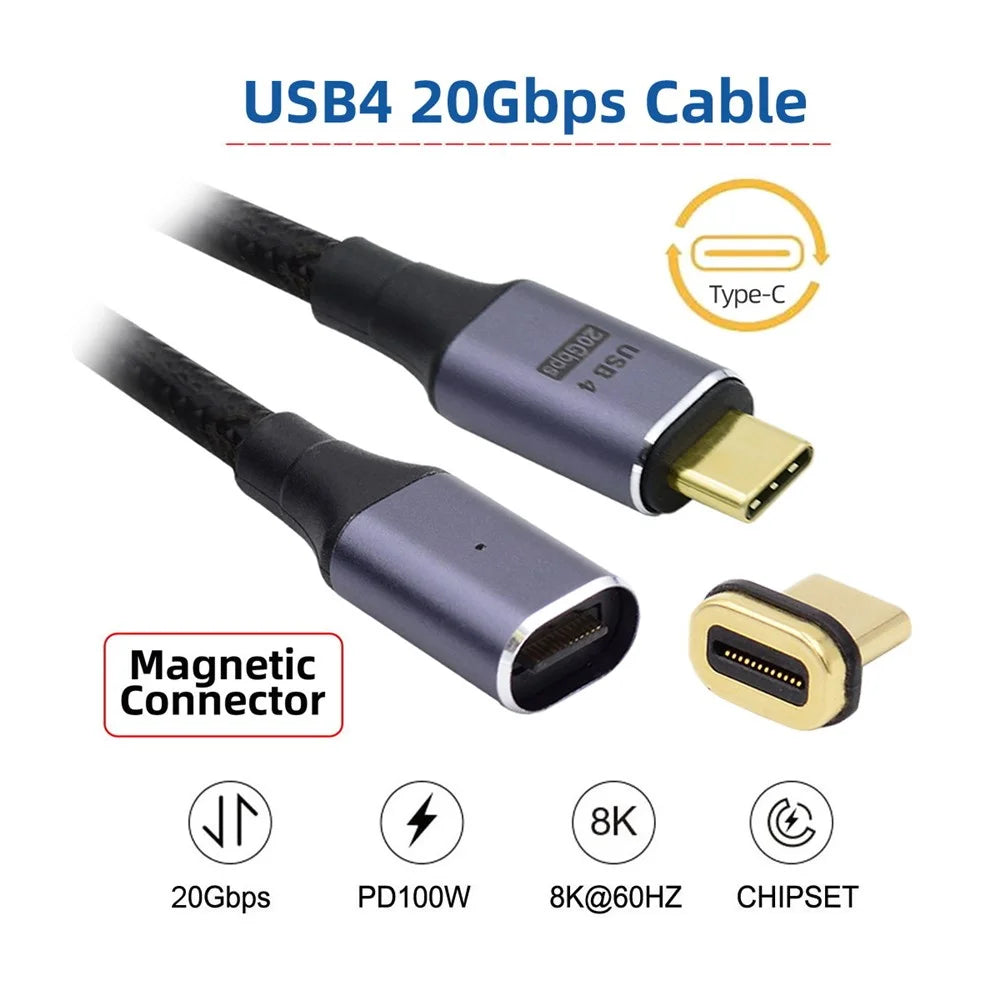 UC-034-BK Magnetic Connector USB4 Male to Male USB-C Cable 20Gbps 100W Charging Cord 8K / 5K Video Cable - 7