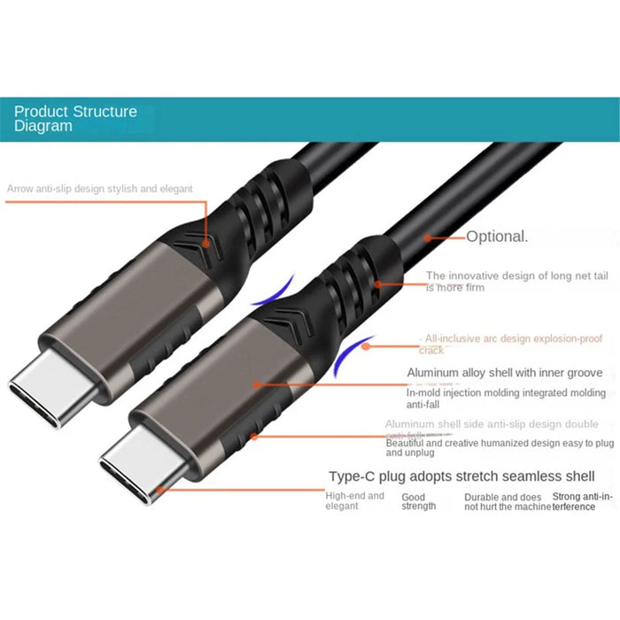 For iPhone 15 Series 2m For MacBook Tablet Phone PD 100W Type-C to Type-C Fast Charging Cable USB3.2 Gen2 4K / 60Hz 20Gbps Data Transmission Cable - 5