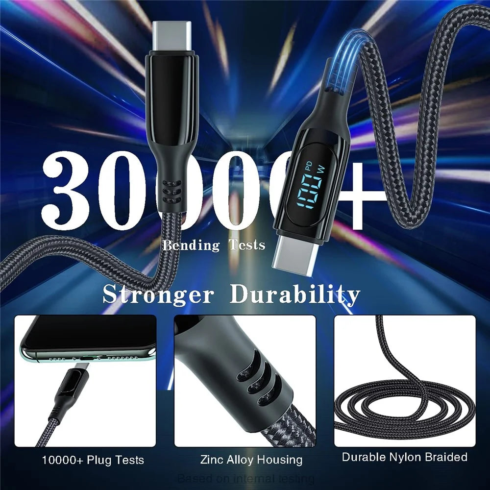For iPhone 15 Series 1m USB Type-C to Type-C PD 100W 5A Fast Charging Data Cable with LED Power Display - 6