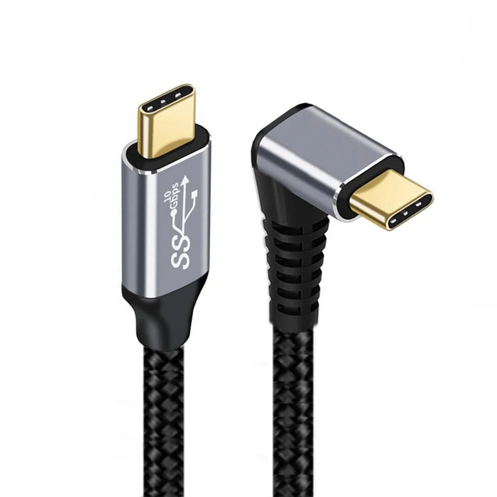 UC-064-UP-3.0M 90-Degree Angled Type-C Male to Male USB3.1 10Gbps Braided Data Cable E-marker Chip 100W Fast Charging Cable - 1