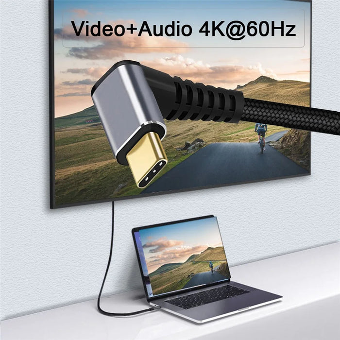 UC-064-UP-3.0M 90-Degree Angled Type-C Male to Male USB3.1 10Gbps Braided Data Cable E-marker Chip 100W Fast Charging Cable - 4
