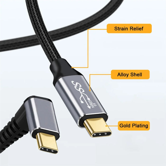 UC-064-UP-3.0M 90-Degree Angled Type-C Male to Male USB3.1 10Gbps Braided Data Cable E-marker Chip 100W Fast Charging Cable - 6
