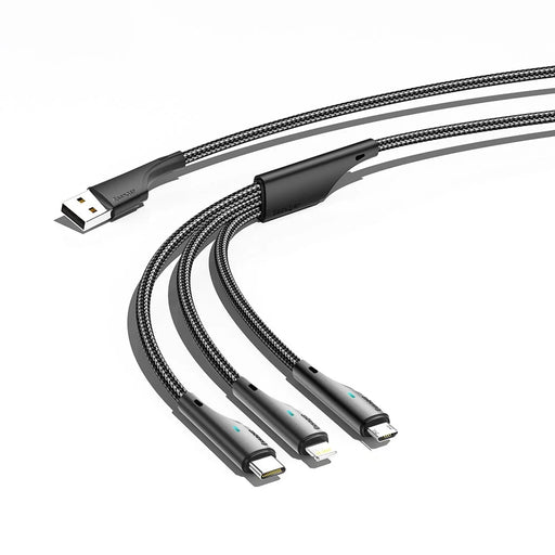 ESSAGER 1.2m 3-in-1 Charging Cable 3A USB to Ip, Micro USB, Type-C, for iPhone, iPad Data Cable - 1