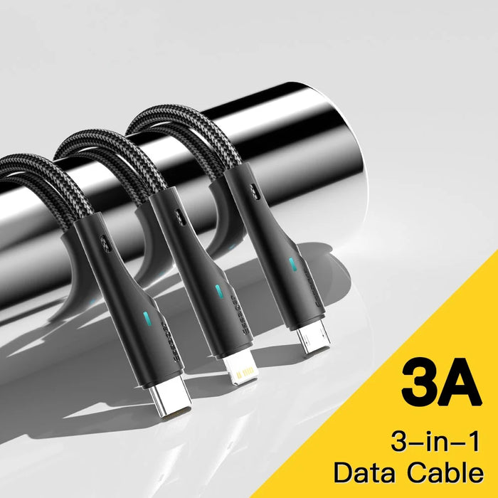 ESSAGER 1.2m 3-in-1 Charging Cable 3A USB to Ip, Micro USB, Type-C, for iPhone, iPad Data Cable - 2