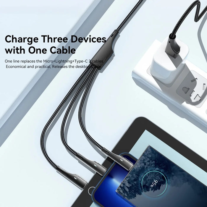 ESSAGER 1.2m 3-in-1 Charging Cable 3A USB to Ip, Micro USB, Type-C, for iPhone, iPad Data Cable - 5