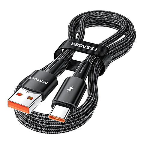 ESSAGER 2m Super Long USB to Type-C 120W Fast Charging Cable 480Mbps Data Transmission Cable - Black - 1