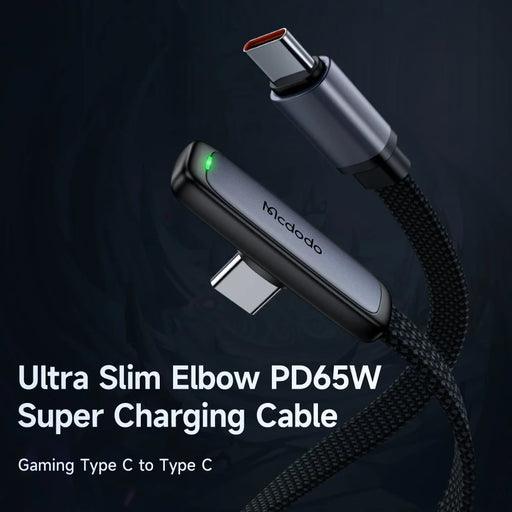 MCDODO CA-3361 MDD for iPhone 15 Series 1.8m Type-C to Type-C 3.25A PD65W Elbow Charging Cable Braided Data Cord - Black - 2