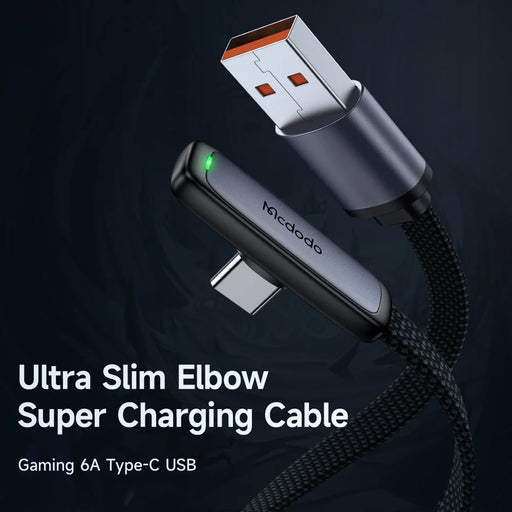 MCDODO CA-3340 MDD for iPhone 15 Series 1.2m Type-C 6A 100W Fast Charging Cable 90-Degree Elbow Braided Data Cord - Black - 2