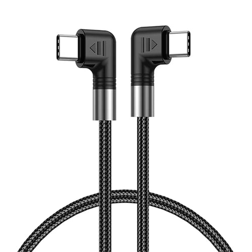 For iPhone 15 Series A9 0.5m Elbow Angled 5A 100W Fast Type-C to Type-C Charging Cable Nylon Braided 480Mbps Data Transmission Cord - 1