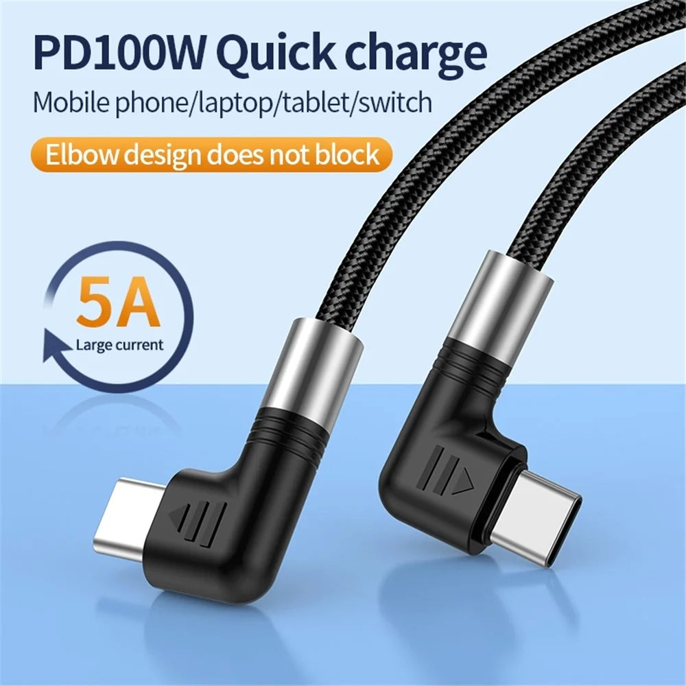 For iPhone 15 Series A9 3m Nylon Braided 480Mbps USB-C Data Cable Dual Elbow Heads 5A 100W Fast Type-C Charging Cable - 3