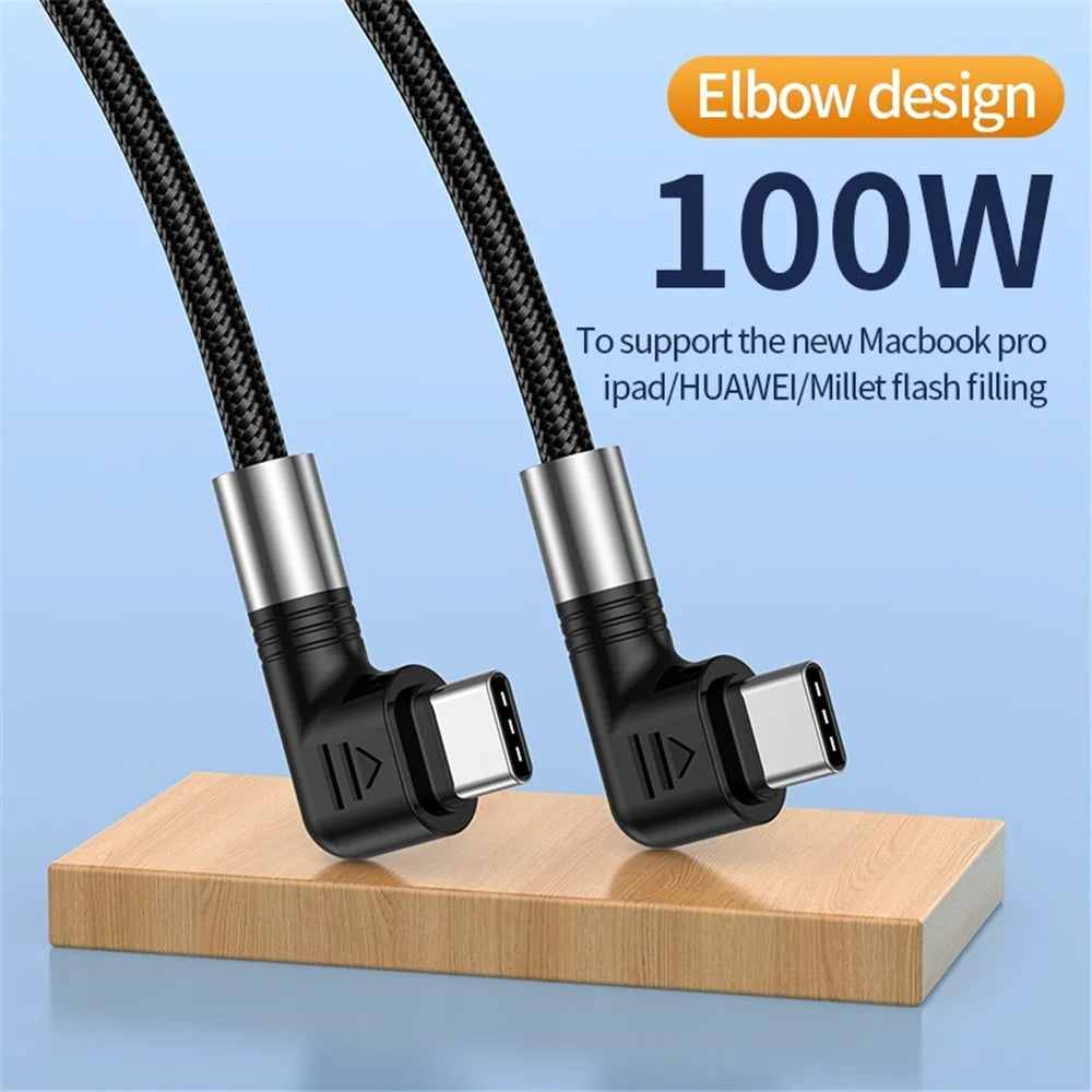 For iPhone 15 Series A9 3m Nylon Braided 480Mbps USB-C Data Cable Dual Elbow Heads 5A 100W Fast Type-C Charging Cable - 4