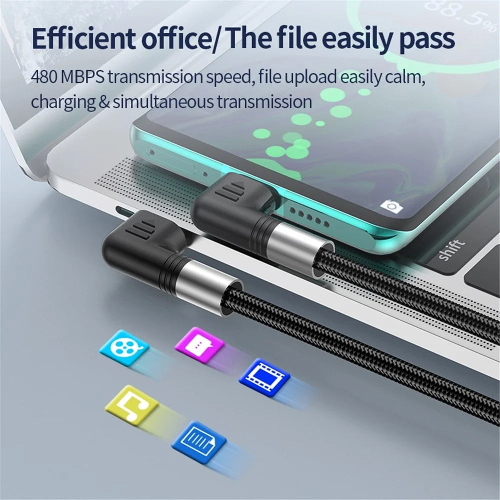 For iPhone 15 Series A9 3m Nylon Braided 480Mbps USB-C Data Cable Dual Elbow Heads 5A 100W Fast Type-C Charging Cable - 7