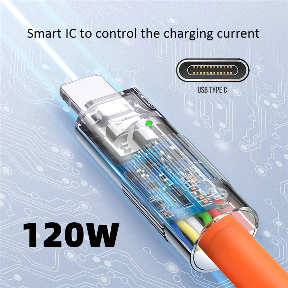 UC-023-OR-2.0M 2m USB-A to Type-C Liquid Silicone Ultra Soft 120W Power Fast Charge Data Cable - Orange - 3