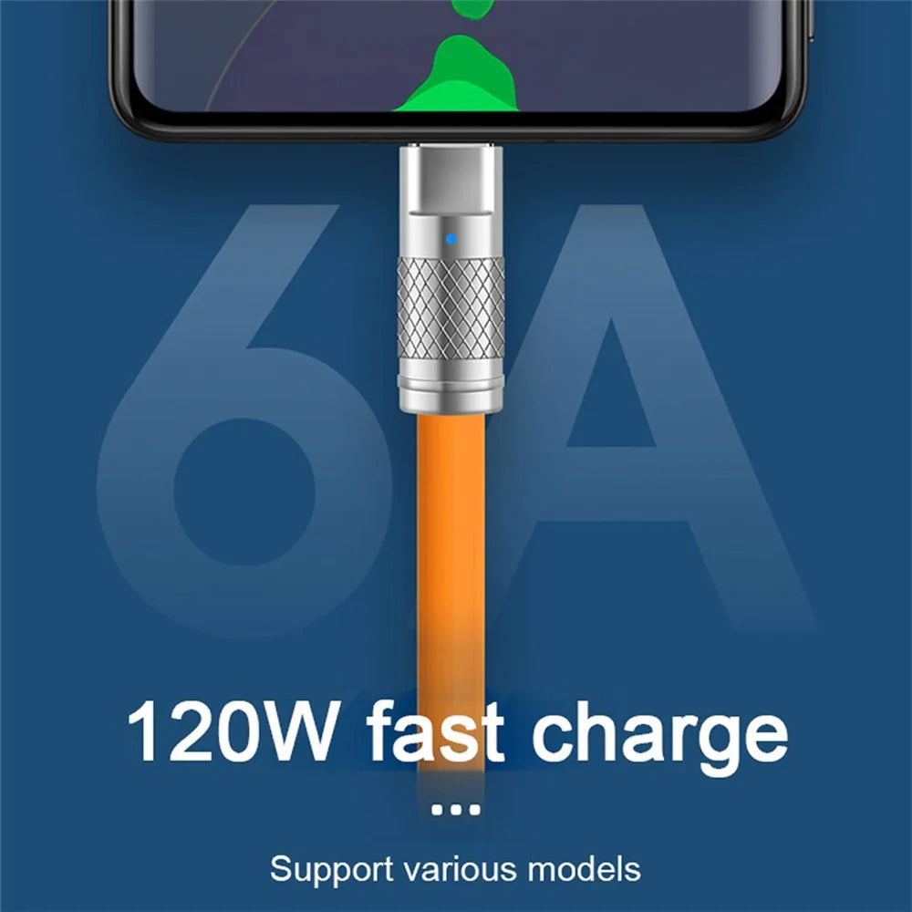 UC-023-OR-2.0M 2m USB-A to Type-C Liquid Silicone Ultra Soft 120W Power Fast Charge Data Cable - Orange - 4