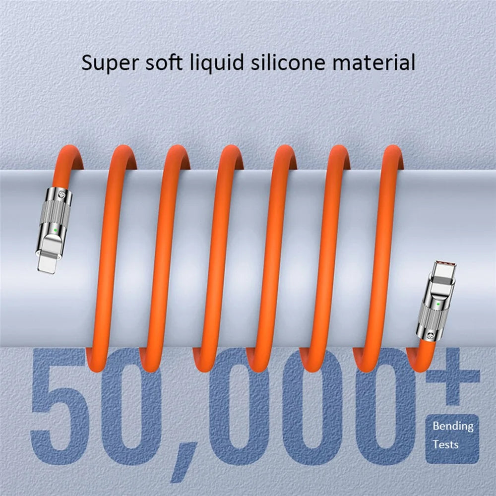 UC-023-OR-2.0M 2m USB-A to Type-C Liquid Silicone Ultra Soft 120W Power Fast Charge Data Cable - Orange - 5