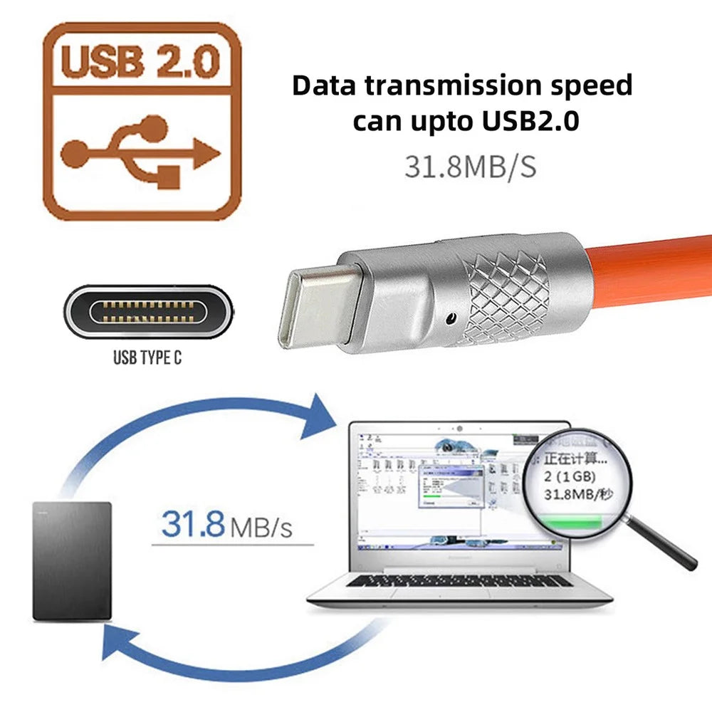 UC-023-OR-2.0M 2m USB-A to Type-C Liquid Silicone Ultra Soft 120W Power Fast Charge Data Cable - Orange - 6
