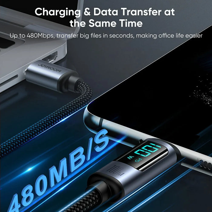 JOYROOM S-CC100A16 1.2m Prism Series for iPhone 16-15 Series Type-C to Type-C Digital Display Fast Charging Data Cable - 5