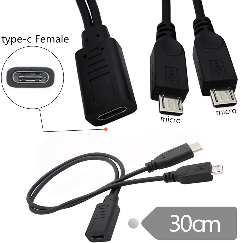 U2-069-TC003 Type-C Female DC 5V to Dual Micro USB 5Pin Male Splitter Extension Charge Cable - 4