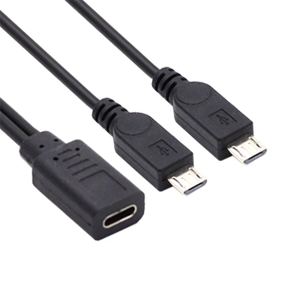 U2-069-TC003 Type-C Female DC 5V to Dual Micro USB 5Pin Male Splitter Extension Charge Cable - 7