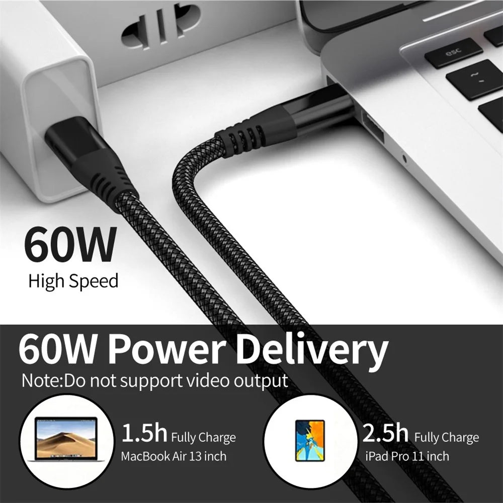 For iPhone 15 Series 3m Type-C to Type-C PD 60W Charging Cable Nylon Braided USB2.0 Data Cable for Cell Phones, Tablets, Laptops - Black - 3