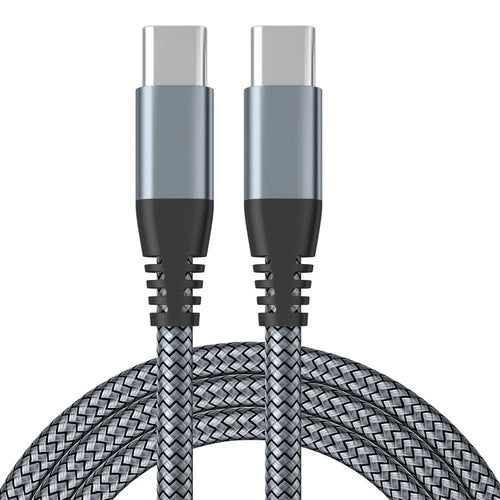 For iPhone 15 Series 2m Type-C to Type-C PD 60W Charging Cord Nylon Braided USB2.0 Charging Data Cable for Cell Phones, Tablets, Laptops - Grey - 1