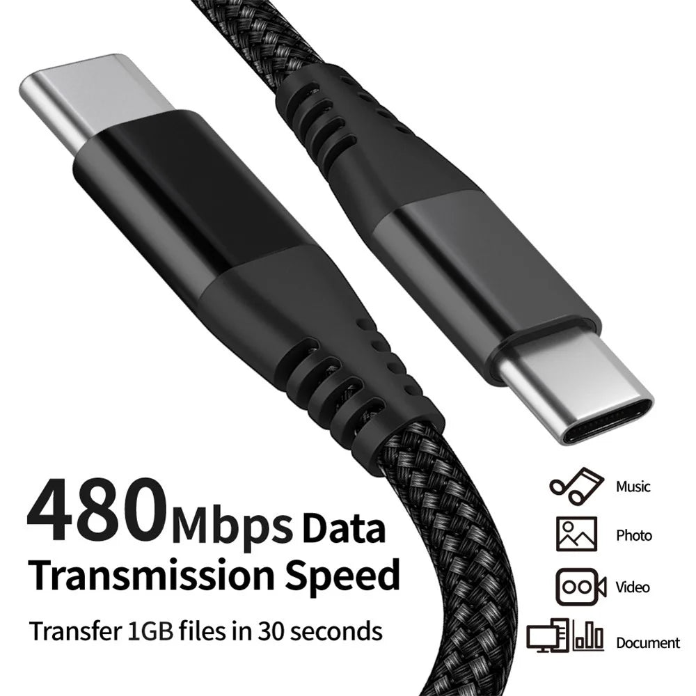 For iPhone 15 Series 1m Nylon Braided PD 60W Charging Cable Type-C to Type-C USB2.0 Data Cable for Cell Phones, Tablets, Laptops - Black - 4