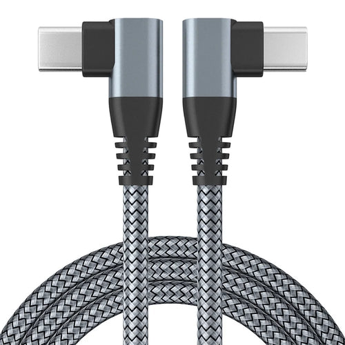 For iPhone 15 Series Dual Angled Type-C PD 60W Fast Charging Cord 3m Nylon Braided USB2.0 Charging Data Cable for Cell Phones, Tablets, Laptops - Grey - 1
