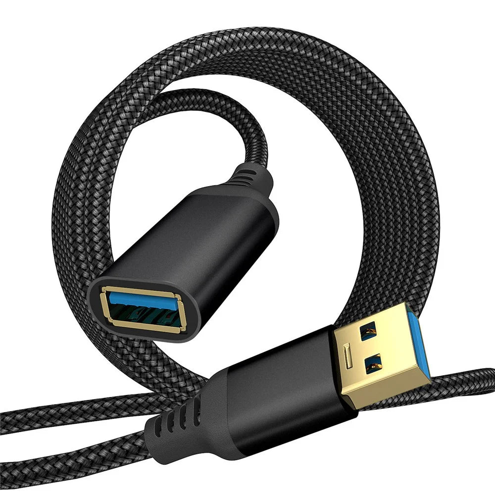 1m USB 3.0 Male to Female Data Cable 5Gbps Data Transmission Nylon Braided Extension Cord - Black - 1