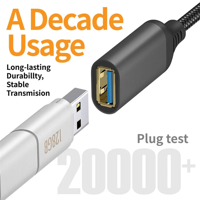 1m USB 3.0 Male to Female Data Cable 5Gbps Data Transmission Nylon Braided Extension Cord - Black - 2