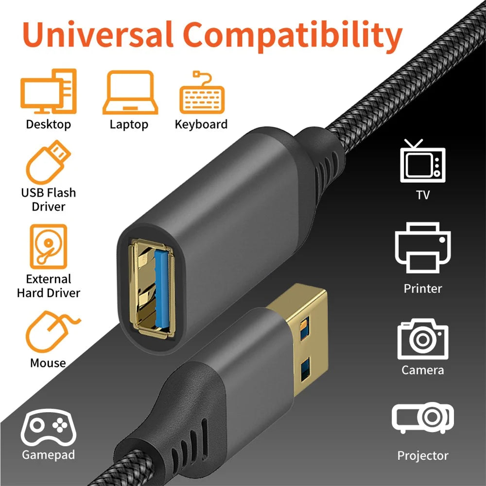 2m USB 3.0 Male to Female 5Gbps Data Cable Nylon Braided Extension Cord - Grey - 3