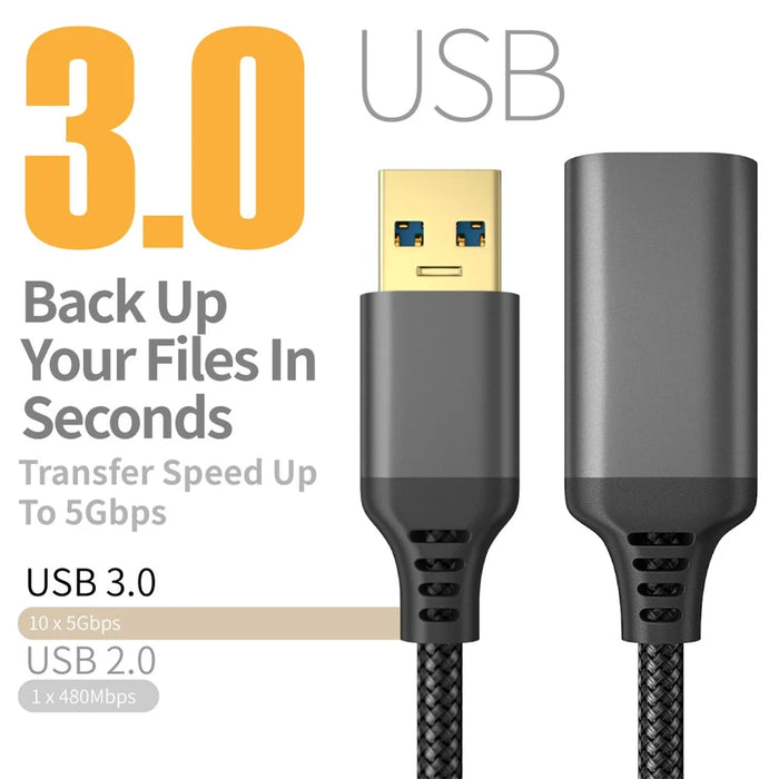 3m USB 3.0 Male to Female Extension Cord Nylon Braided 5Gbps Data Cable - Black - 6