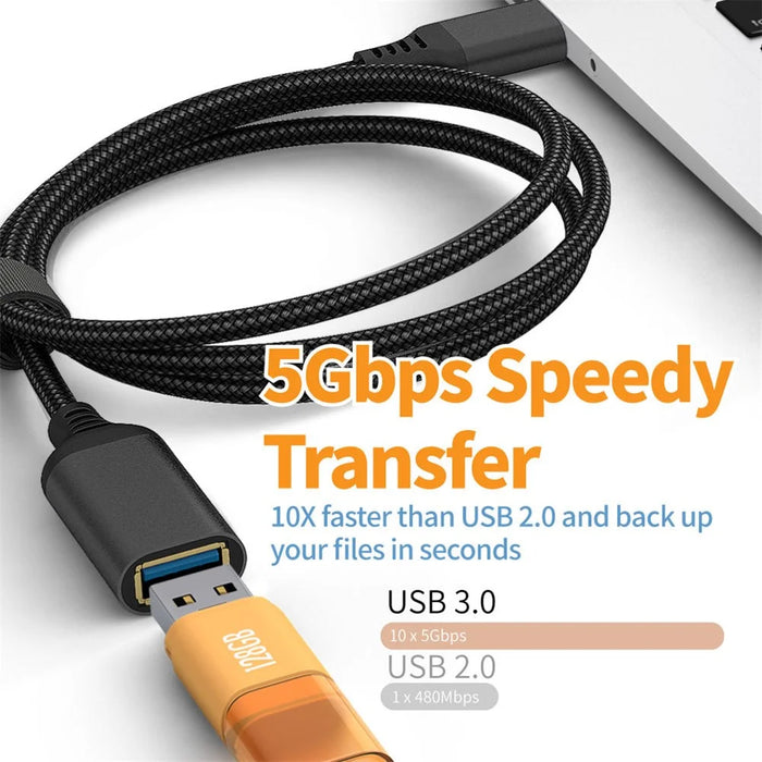 3m USB 3.0 Male to Female Extension Cord Nylon Braided 5Gbps Data Cable - Black - 7