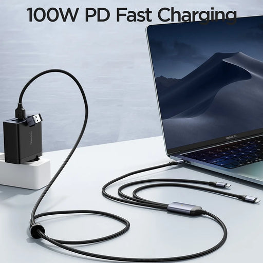 JOYROOM SA21-2T3 Speedy Series for iPhone 15 Series 1.5m Multi Fast Charging Cable 100W USB-A+Type-C to iP+Type-C+Micro Nylon Braided Charging Cord - 2