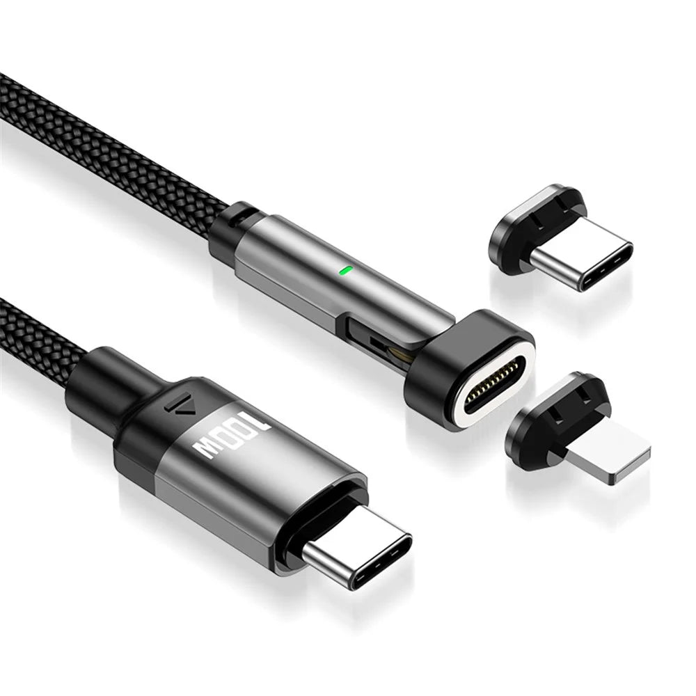 ENKAY 2m 180 Degree Rotation USB-C to Type C / iP 2-in-1 PD 100W / 27W Magnetic Charging Cable - 1