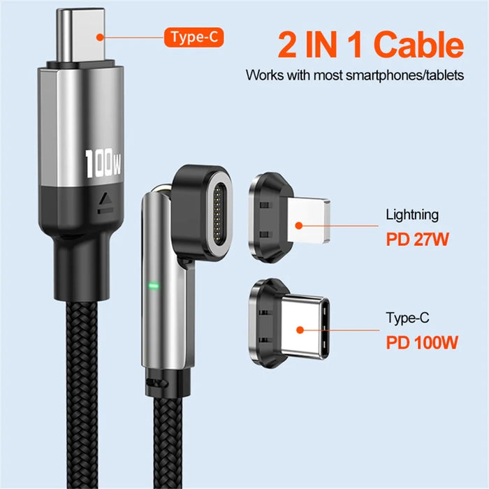 ENKAY 2m 180 Degree Rotation USB-C to Type C / iP 2-in-1 PD 100W / 27W Magnetic Charging Cable - 3