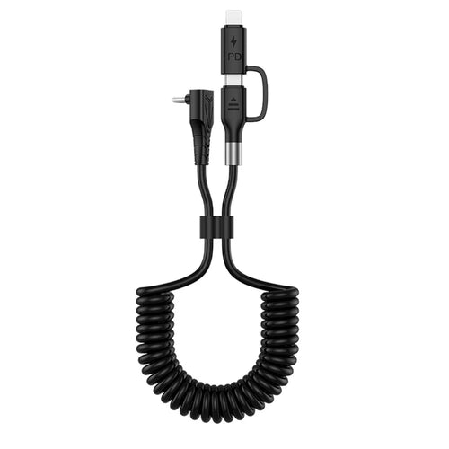 For iPhone 15 Series 1.5m Type-C to iP+Type-C Charging Cable Data Sync Charger Wire TPU Coiled Spring Spiral Elbow Cord - 1