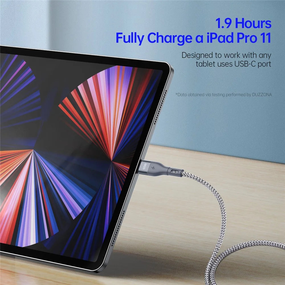 DUZZONA A2 for iPhone 16-15 Series 2m PD 65W USB-C to USB-C Fast Charging Cable Nylon Braided Data Cord - Grey - 5