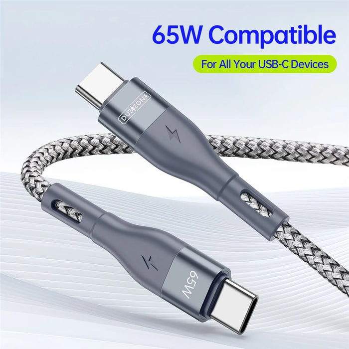 DUZZONA A2 3m PD 65W Fast Charging USB-C to USB-C Cable Nylon Braided Data Cord for iPhone 16-15 Series - Grey - 3