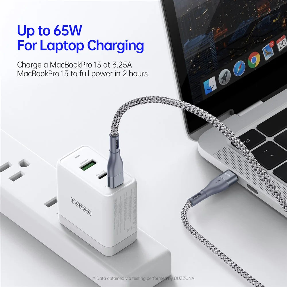 DUZZONA A2 3m PD 65W Fast Charging USB-C to USB-C Cable Nylon Braided Data Cord for iPhone 16-15 Series - Grey - 4
