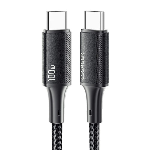 ESSAGER 3m Type-C to Type-C PD 100W Phone Tablet Laptop Fast Charging Cord Nylon Braided Data Cable - Black - 1