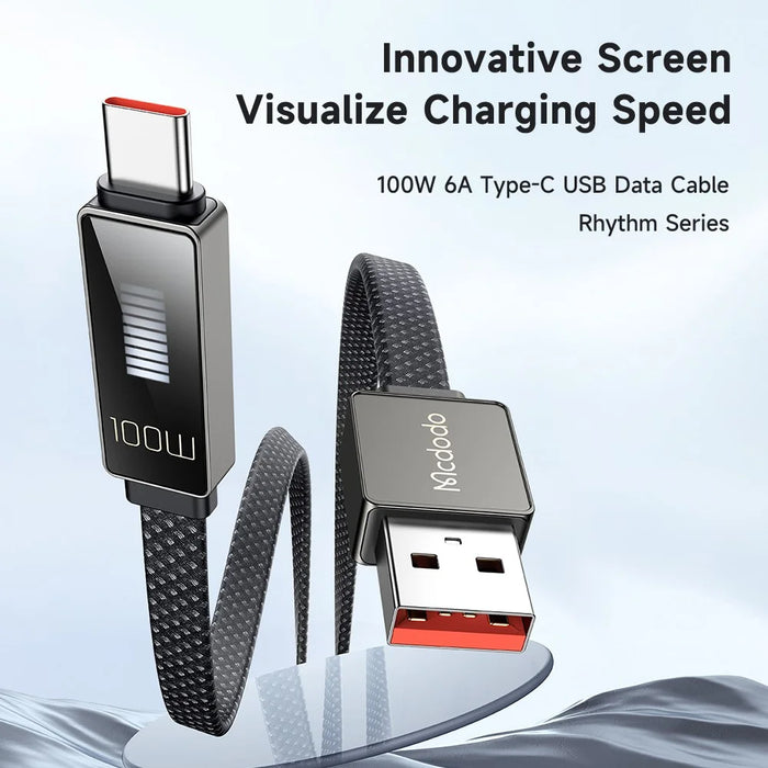 MCDODO CA-4980 MDD Rhythm Series for iPhone 15 Series 1.2m PD 100W USB to Type-C Data Cable with 9-level Light Display - Black - 2