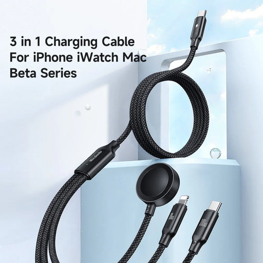 MCDODO CA-4940 Beta Series for iPhone 15 Series 1.2m USB-C to Type-C + iP + Wireless Charger for Apple Watch 3 in 1 Charging Cable, Black - 2