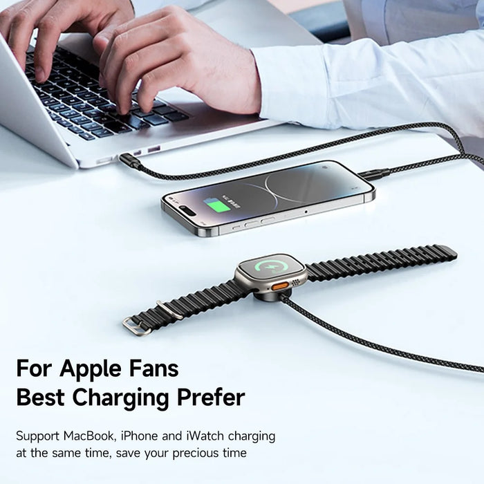 MCDODO CA-4940 Beta Series for iPhone 15 Series 1.2m USB-C to Type-C + iP + Wireless Charger for Apple Watch 3 in 1 Charging Cable, Black - 3