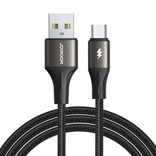 JOYROOM SA25-AM3 1.2m Light-Speed Series 3A USB-A to Micro Fast Charging Data Cable Nylon Braided Cord - Black - 1