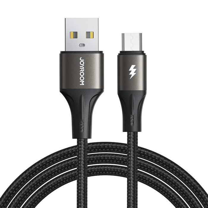 JOYROOM SA25-AM3 1.2m Light-Speed Series 3A USB-A to Micro Fast Charging Data Cable Nylon Braided Cord - Black - 1